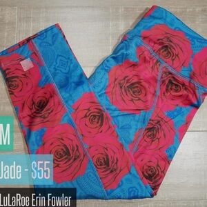 LuLaRoe Blue and Red Floral Cropped Leggings